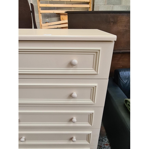 419 - A modern white chest of five drawers - approx. 119cm high x 80cm wide x 50cm deep