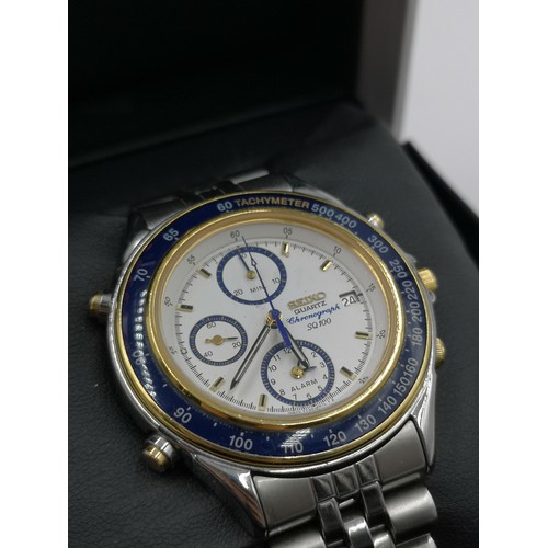 1258 - A boxed Seiko SQ100 chronograph quartz men's wristwatch - model no. 7T32-6B5A