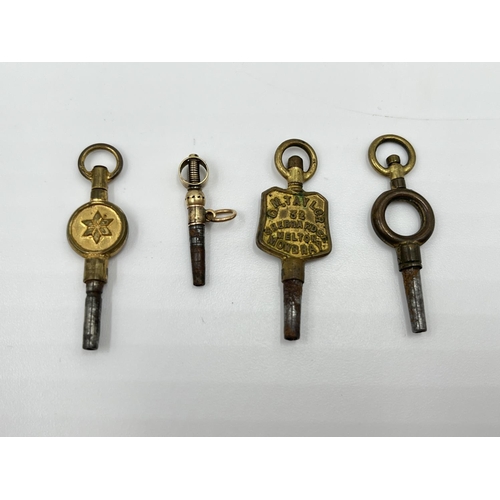 1251 - A collection of nine antique pocket watch and carriage clock keys