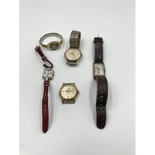 1264 - Five vintage mechanical wristwatches comprising men's Crescent 17 jewels, men's Technos 17 jewels, m... 