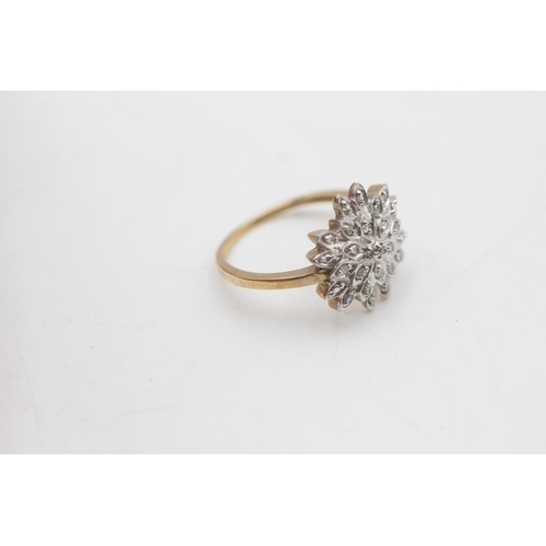 2001 - A 9ct gold diamond floral setting cluster ring, size N½ - approx. gross weight 2.4 grams