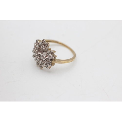 2001 - A 9ct gold diamond floral setting cluster ring, size N½ - approx. gross weight 2.4 grams