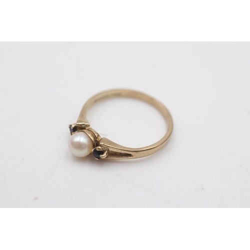 2025 - A hallmarked London 9ct gold pearl and sapphire ring, size K½ - approx. gross weight 1.6 grams