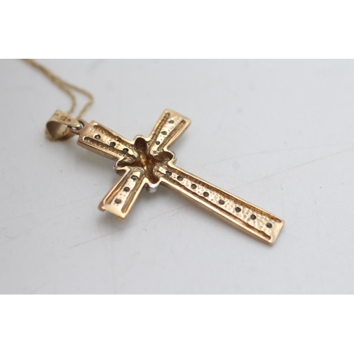 2040 - A 9ct yellow and white gold diamond set cross pendant necklace - approx. gross weight 2.6 grams