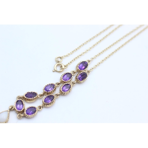 2047 - A 9ct gold opal and amethyst necklace - approx. gross weight 6.4 grams