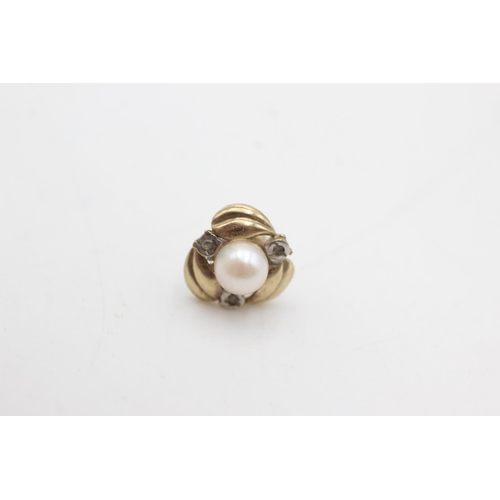 2056 - A pair of 9ct gold pearl and diamond stud earrings - approx. gross weight 1.8 grams