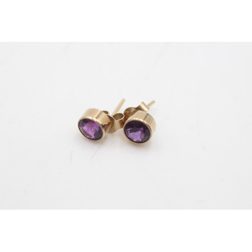 2095 - Three pairs of 9ct gold gemstone earrings, one diamond, one opal and one amethyst - approx. gross we... 