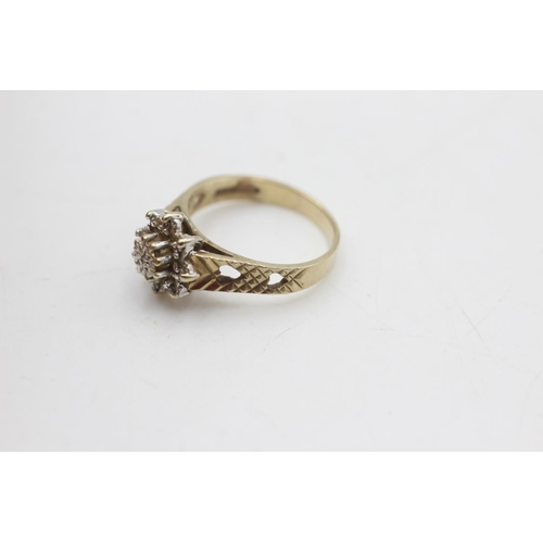 2120 - A 9ct gold diamond starburst set ring, size M½ - approx. gross weight 2.8 grams