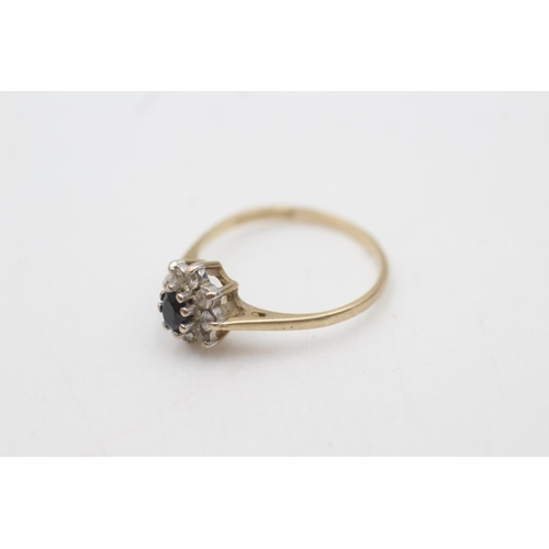 2121 - A hallmarked Birmingham 9ct gold sapphire and clear gemstone floral halo set ring, size M - approx. ... 