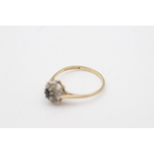 2121 - A hallmarked Birmingham 9ct gold sapphire and clear gemstone floral halo set ring, size M - approx. ... 