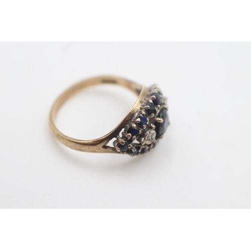 2122 - A hallmarked London 9ct gold sapphire and diamond eye shaped cluster dress ring, size P½ - approx. g... 