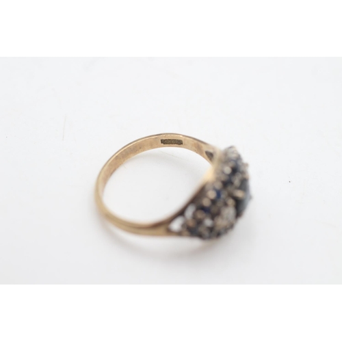 2122 - A hallmarked London 9ct gold sapphire and diamond eye shaped cluster dress ring, size P½ - approx. g... 