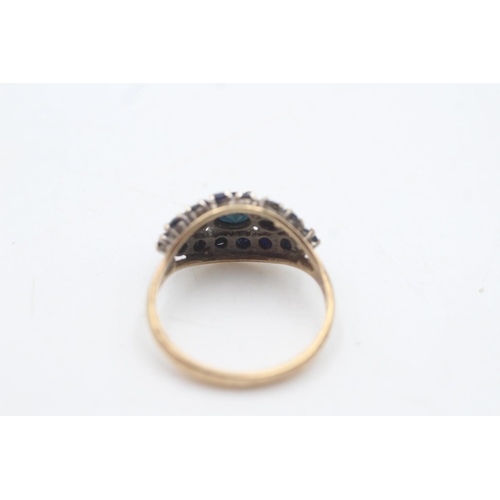 2122 - A hallmarked London 9ct gold sapphire and diamond eye shaped cluster dress ring, size P½ - approx. g... 