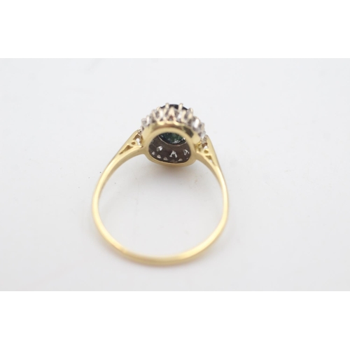 2125 - An 18ct gold sapphire and diamond halo dress ring, size R - approx. gross weight 3.9 grams