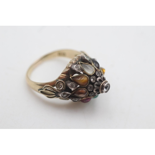 2127 - An 18ct gold multi-gemstone hareem ring to include ruby, sapphire, emerald, citrine and tiger's eye ... 