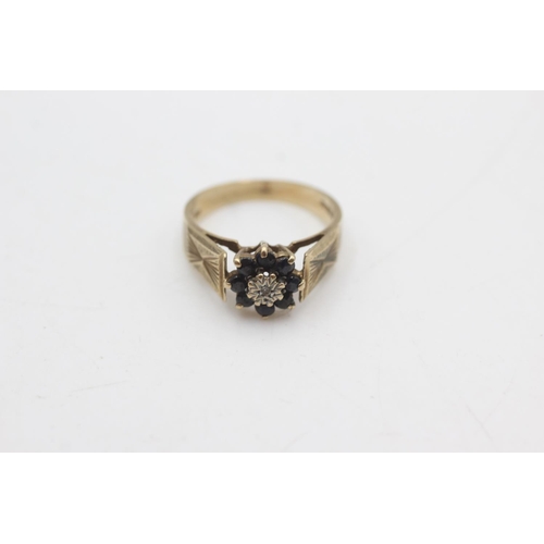 2138 - A hallmarked London 9ct gold diamond and sapphire floral cluster dress ring, size N - approx. gross ... 