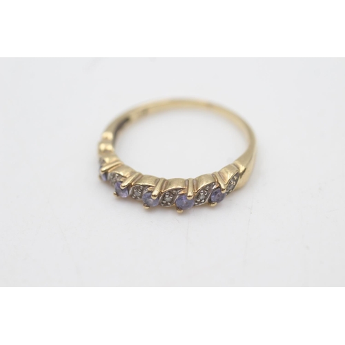 2148 - Two 9ct gold gemstone and diamond half-eternity rings, one sapphire size Q½ and one iolite size S - ... 