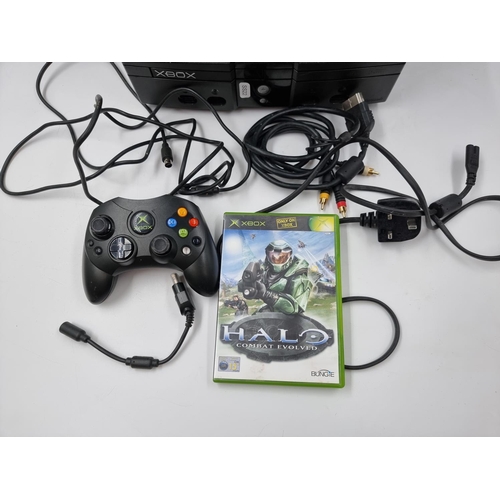 1510 - Two Xbox Original consoles with cables, controller and Halo Combat Evolved game