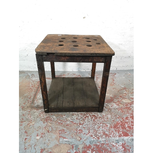 1014 - A vintage industrial wooden welding table - approx. 63cm high x 61cm²