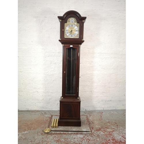 1016 - A mahogany cased Grandfather clock with Tempus Fugit face, pendulum and three weights - approx. 195c... 