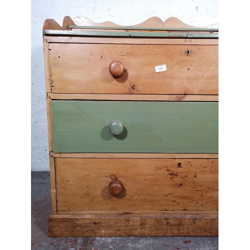 1033 - A Victorian painted pine chest of three drawers - approx. 99cm high x 100cm wide x 45cm deep