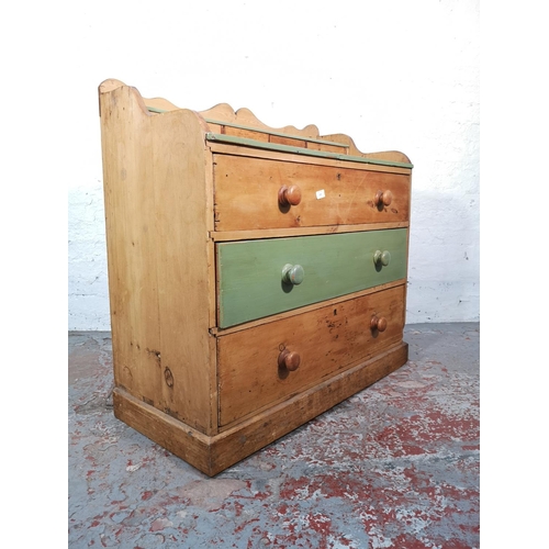 1033 - A Victorian painted pine chest of three drawers - approx. 99cm high x 100cm wide x 45cm deep