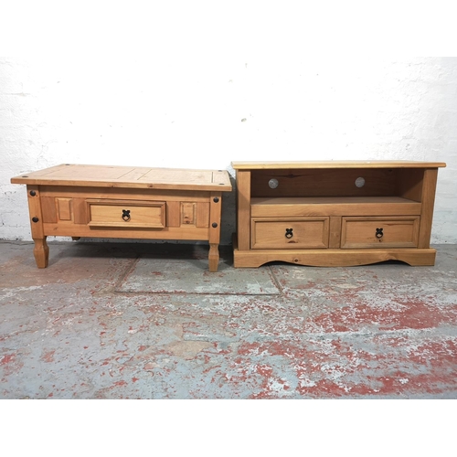 1035 - Two pieces of Mexican pine furniture, one TV stand -  approx. 55cm high x 108cm wide x 44cm deep and... 