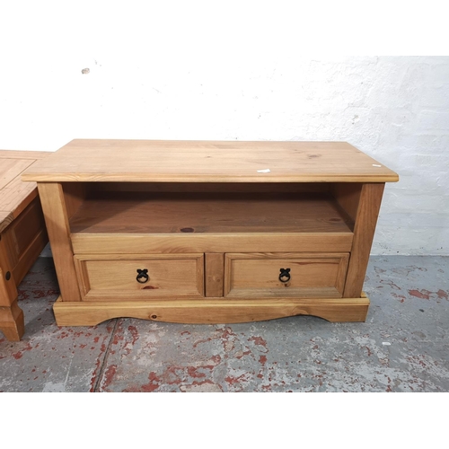 1035 - Two pieces of Mexican pine furniture, one TV stand -  approx. 55cm high x 108cm wide x 44cm deep and... 