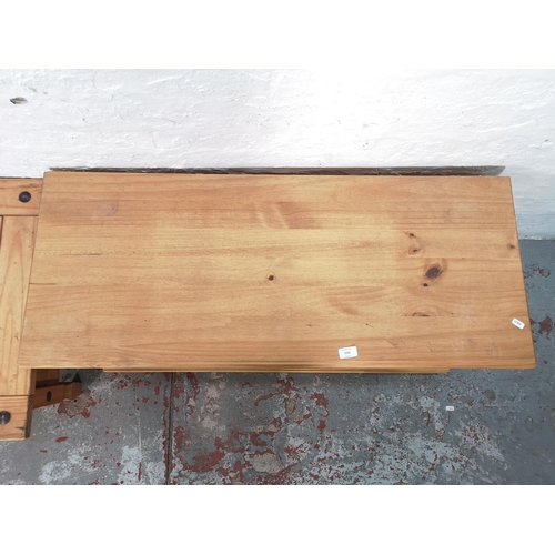 1035 - Two pieces of Mexican pine furniture, one TV stand -  approx. 55cm high x 108cm wide x 44cm deep and... 