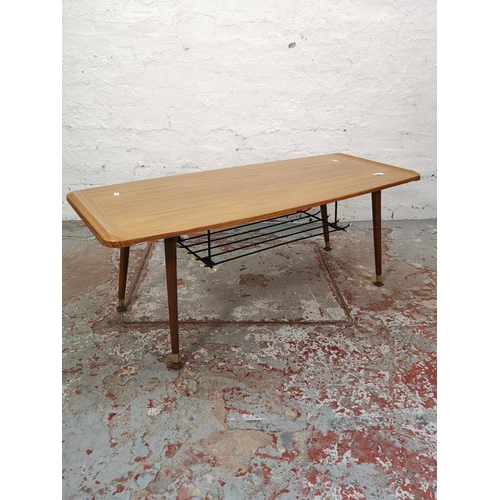 1045 - Two pieces of furniture, one mid 20th century teak effect rectangular coffee table with lower black ... 