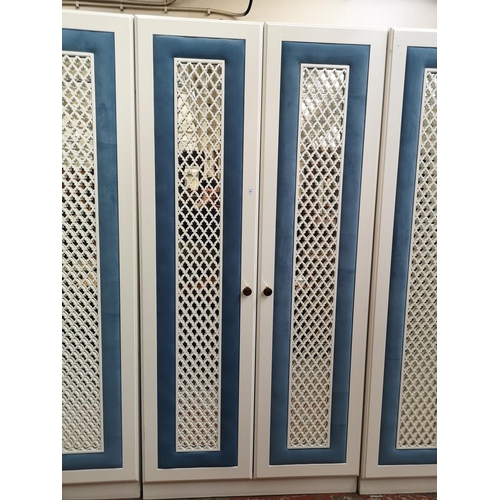 1062 - A contemporary white painted and blue fabric double mirrored door wardrobe - approx. 208cm high x 10... 