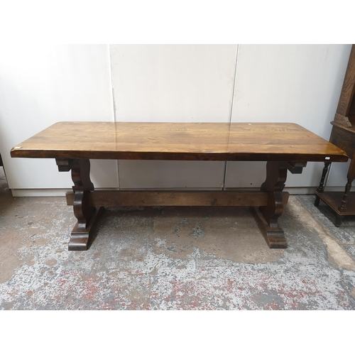 1068 - A 19th century style solid beech rectangular dining table - approx. 77cm high x 80cm wide x 200cm lo... 