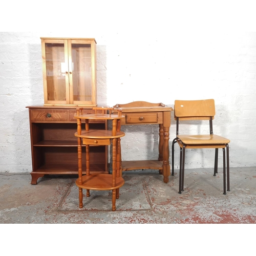 1072 - Six pieces of furniture to include modern pine two tier side table with single drawer, Regency style... 