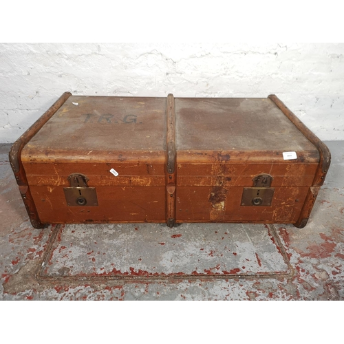 1073 - Seven assorted antique and vintage suitcases and travel trunks - largest approx. 33cm high x 90cm wi... 