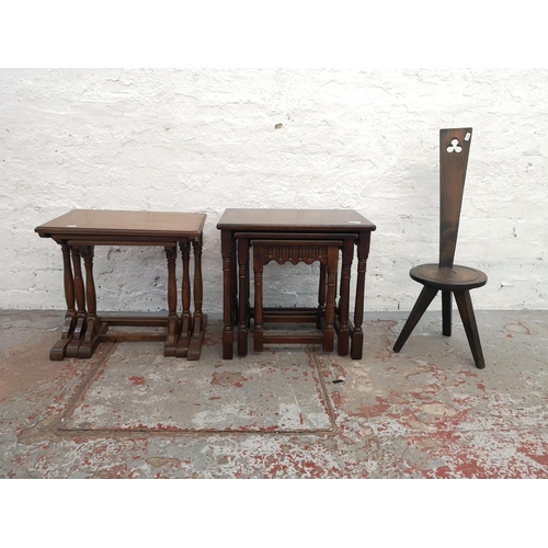 1085 - Three pieces of furniture, two oak nests of tables - largest approx. 48cm high x 51cm wide x 35cm de... 