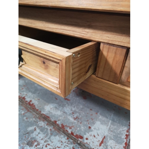 1089 - Three pieces of Mexican pine furniture, bedside cabinet - approx. 67.5cm high x 53cm wide x 39cm dee... 