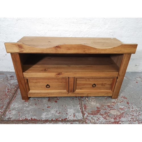 1089 - Three pieces of Mexican pine furniture, bedside cabinet - approx. 67.5cm high x 53cm wide x 39cm dee... 