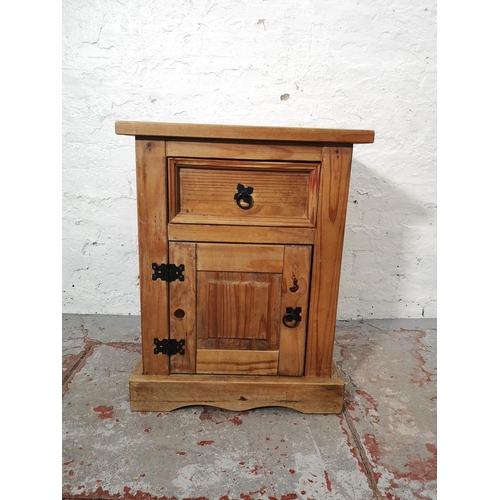 1089 - Three pieces of Mexican pine furniture, bedside cabinet - approx. 67.5cm high x 53cm wide x 39cm dee... 