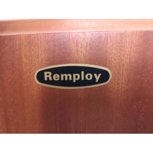 1092 - A Remploy teak bureau with two lower cupboard doors, single drawer and fall front - approx. 102cm hi... 