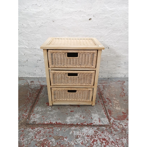 1094 - A modern wicker chest of three drawers - approx. 62cm high x 50cm wide x 38cm deep