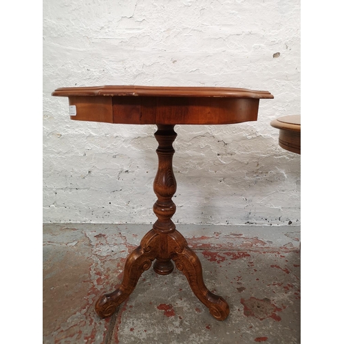 1095A - Two pedestal occasional tables, one Italian style inlaid walnut effect serpentine - approx. 64cm hig... 