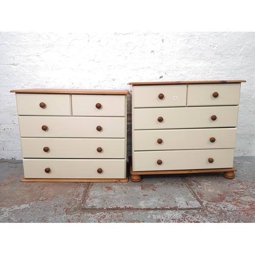 1110 - Two modern pine and cream painted chests of two short over three long drawers - approx. 73.5cm high ... 