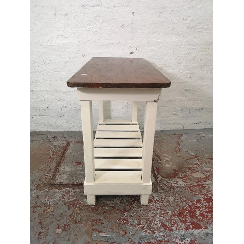 1117D - A modern pine and white painted kitchen work table - approx. 75cm high x 106cm wide x 45cm deep