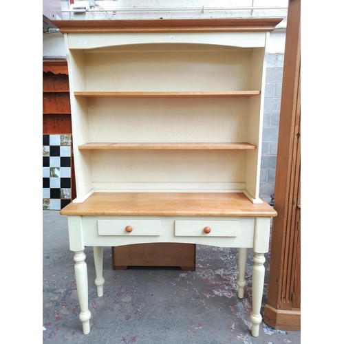 1118A - A modern beech and cream painted dresser with upper two tier shelf rack and two drawers - approx. 17... 