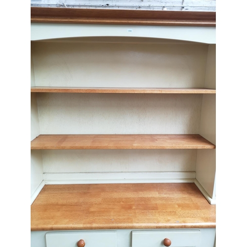 1118A - A modern beech and cream painted dresser with upper two tier shelf rack and two drawers - approx. 17... 