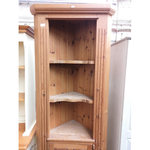 1118B - A modern solid pine freestanding corner cabinet with three upper shelves and lower cupboard door - a... 