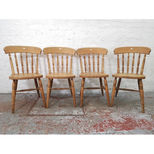 1118D - A set of four Victorian style solid beech farmhouse spindle back dining chairs