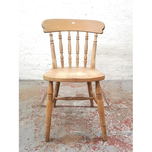 1118D - A set of four Victorian style solid beech farmhouse spindle back dining chairs