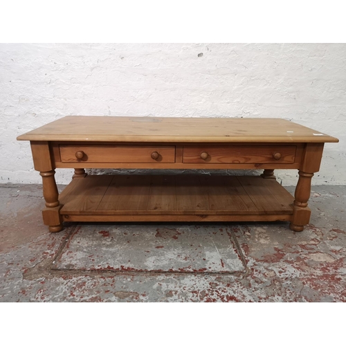 1118E - A modern solid pine rectangular coffee table with two drawers - approx. 46cm high x 125cm wide x 56c... 