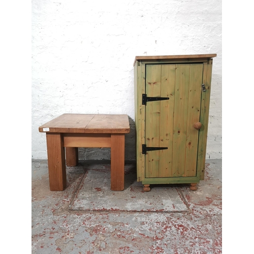 1118G - Two pieces of modern pine furniture, one square coffee table - approx. 47cm high x 59cm² and one sin... 